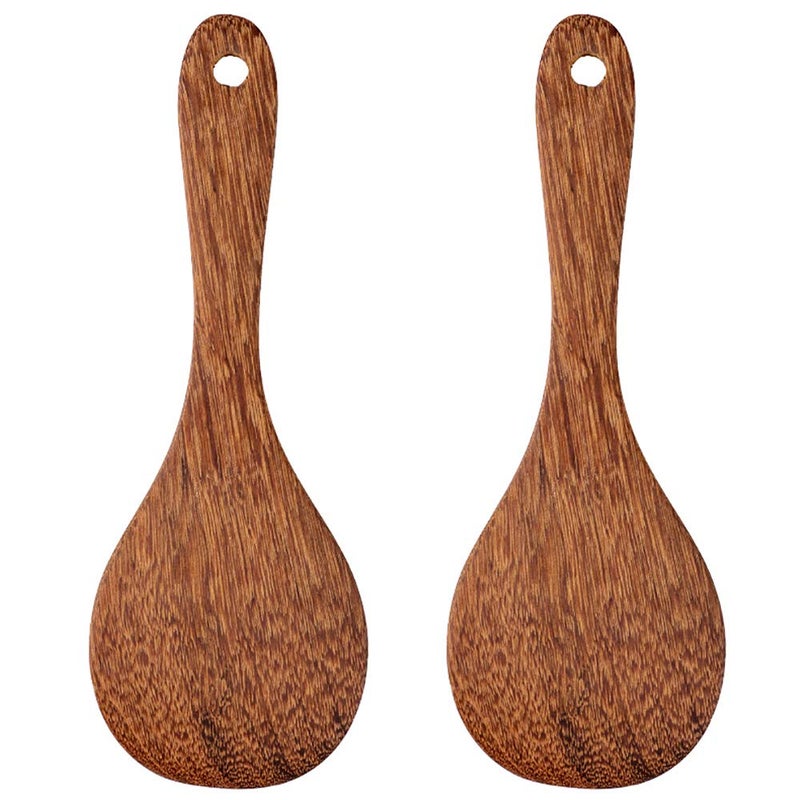 Yimaa 2 Pack Wooden Rice Spoon Rice Cooker Spatula Utensils Wood Rice Paddle Non Stick Rice Spatula Kitchen Cooking Salad Tongs Rice Serving Spoon Set - Image 1